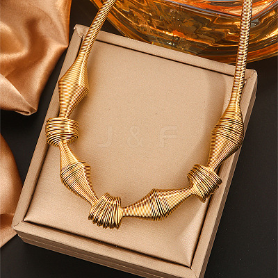 304 Stainless Steel Irregular Twisted Chain Spiral Bib Necklaces for Women NJEW-B127-01G-03-1