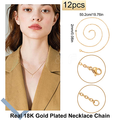 12Pcs 2mm 304 & 201 Stainless Steel Rolo Chain Necklaces for Men Women NJEW-BBC0001-01-1