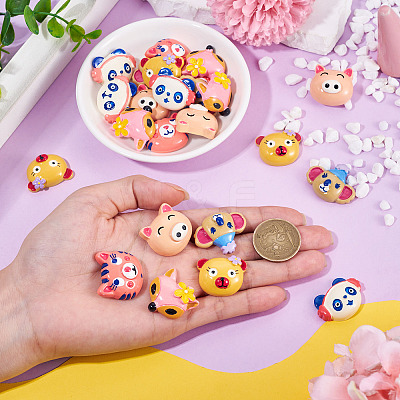 30Pcs 6 Styles Animal Theme Opaque Resin Cabochos RESI-TA0005-21-1