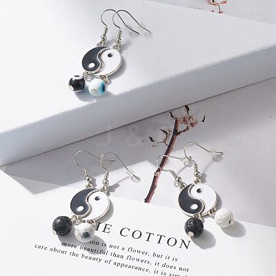 3 Pairs 3 Style Alloy Enamel Yin Yang Matching Asymmetrical Earrings EJEW-JE04894-1