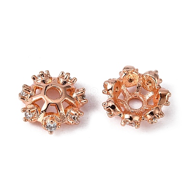 Brass Micro Pave Cubic Zirconia Bead Caps X-KK-K180-09RG-1