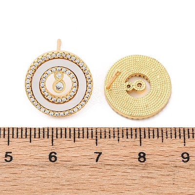 Flat Round Brass Micro Pave Cubic Zirconia Stud Earrings KK-D363-15G-1