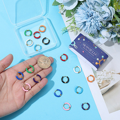 9 Pairs 9 Colors Two Tone 304 Stainless Steel Chunky Huggie Hoop Earrings EJEW-SC0001-90-1