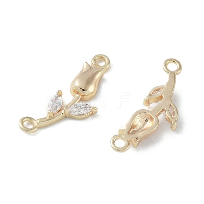 Brass & Clear Glass Flower Links Connector Charms X-KK-H482-16G-1