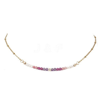 3.5MM Faceted Round Natural Amethyst & Rhodonite & Ruby and Potato Pearl Beaded Necklaces NJEW-JN05976-02-1