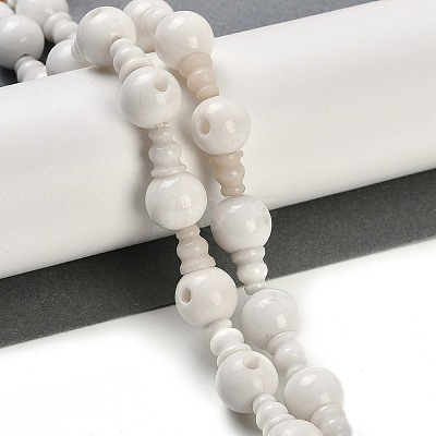 Natural White Jade 3-Hole Guru Beads Strands G-H064-E03-01-1