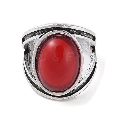 Oval Resin Finger Ring RJEW-B107-16AS-02-1