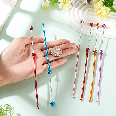 6Pcs 5 Colors DIY Alloy Beadable Crochet Hooks AJEW-TA0003-51-1
