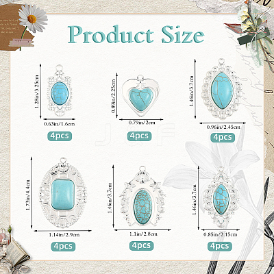 6Pcs 6 Styles Dyed Synthetic Turquoise Pendants STAS-SZ0003-81-1