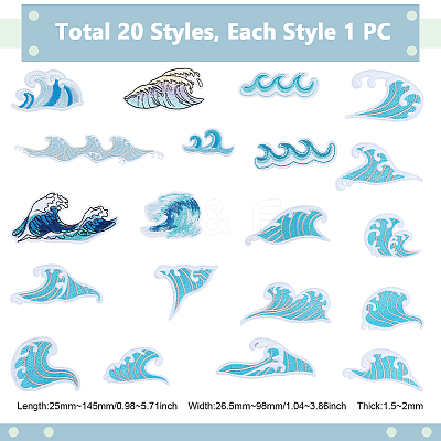 20Pcs Wave Theme Polyester Computerized Embroidery Patches PATC-GA0002-05-1