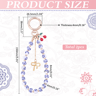 2Pcs Zinc Alloy Ceramic Beads Mobile Straps AJEW-ME0002-83B-1