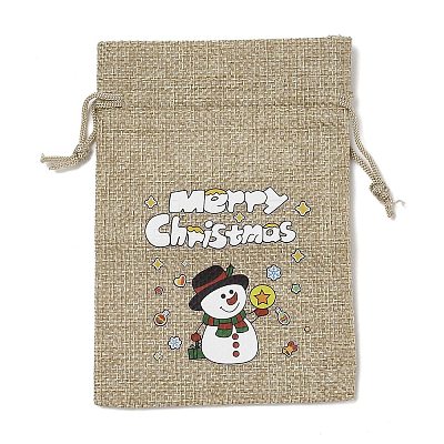 Christmas Printed Burlap Packing Pouches Drawstring Bags ABAG-Q053-02A-01-1