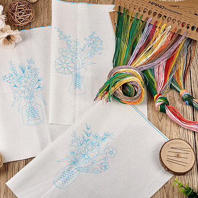 3Pcs 3 Style Vase & Flower Pattern DIY Display Decoration Embroidery Beginner Kit DIY-TA0006-16-1
