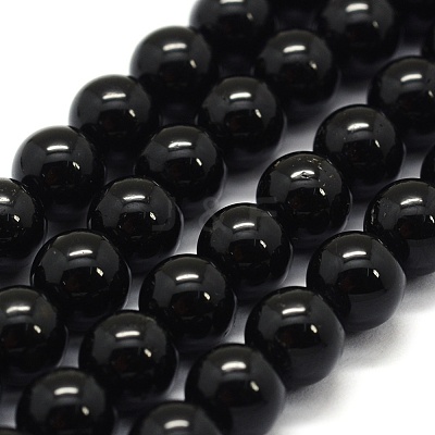 Natural Black Tourmaline Beads Strands G-G763-01-8mm-AB-1