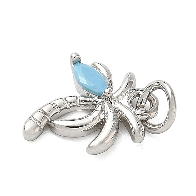 Brass Pave Light Blue Cubic Zirconia Coconut Tree Charms KK-A273-32P-1