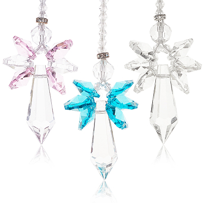 3Pcs 3 Colors Glass Angel Hanging Suncatchers HJEW-BBC0001-18-1