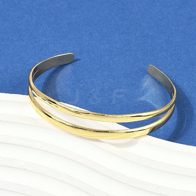 Hollow Out 304 Stainless Steel Cuff Bangles for Women BJEW-Z097-04G-1