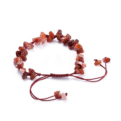 Adjustable Natural Carnelian Chip Beads Braided Bead Bracelets BJEW-JB04392-05-1