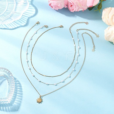 304 Stainless Steel Pendant 316 Surgical Stainless Steel & Plastic Pearl Paperclip Chain 3 Layer Necklaces for Women NJEW-JN05471-01-1
