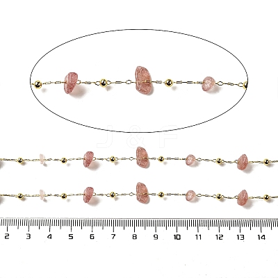 Handmade Natural Strawberry Quartze Chip Beaded Chains CHC-F020-09G-13-1