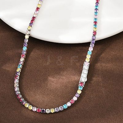 925 Sterling Silver Pave Colorful Cubic Zirconia Tennis Necklaces for Women NJEW-C096-01B-P01-1