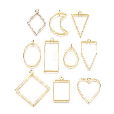 Rack Plating Alloy Open Back Bezel Pendants PALLOY-X0037-02G-1