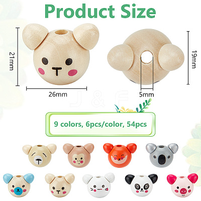 54Pcs 9 Colors Wood Animal European Style Beeds WOOD-OC0003-75-1