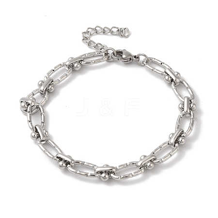 304 Stainless Steel Textured Oval Link Chain Bracelets for Women BJEW-B092-08P-03-1