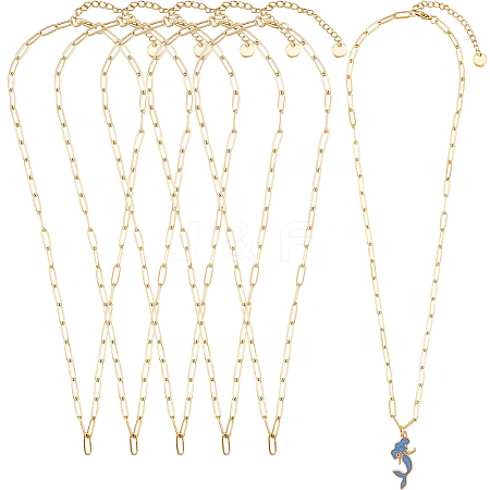 6Pcs 304 Stainless Steel Paperclip Chain Necklaces NJEW-SC0001-57B-G-1