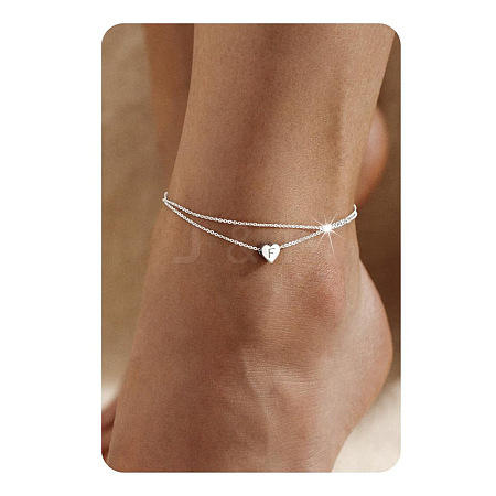 201 Stainless Steel Heart with Initial Charm Double Layer Anklets for Women FS-WG0EC0A-06-1