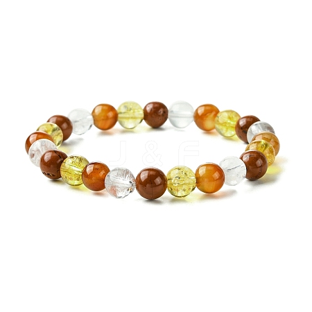 Synthetic Citrine & Natural Carnelian & Red Jasper & Natural Quartz Crystal Round Beaded Stretch Bracelets BJEW-JB10910-01-1