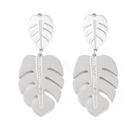 Monstera Leaf 304 Stainless Steel Dangle Earrings EJEW-L283-104P-1