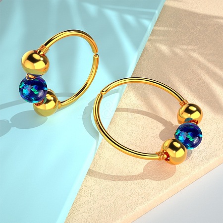 316L Surgical Stainless Steel & Round Synthetic Opal Hoop Cartilage Earrings WG5E20C-06-1