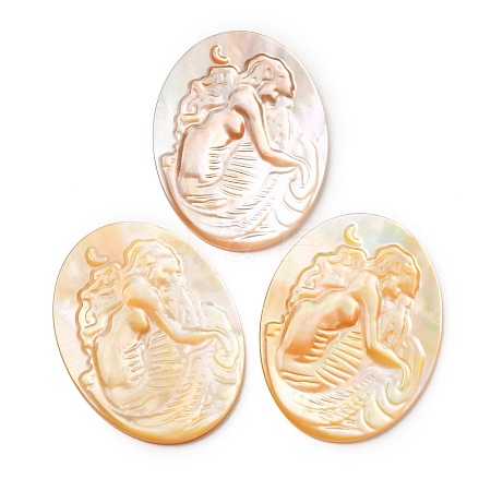 Natural Yellow Shell Carved Cabochons SHEL-G024-02B-1