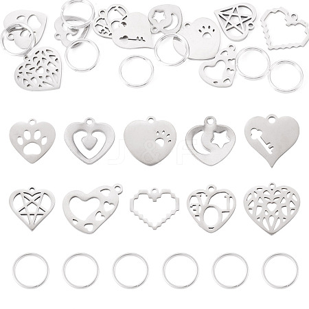 10Pcs 10 Styles 201 Stainless Steel Pendants STAS-TA0003-45-1