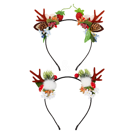 ANATTASOUL 2Pcs 2 Style Christmas Theme Antler Cloth & Iron Alligator Hair Bands MRMJ-AN0001-01-1