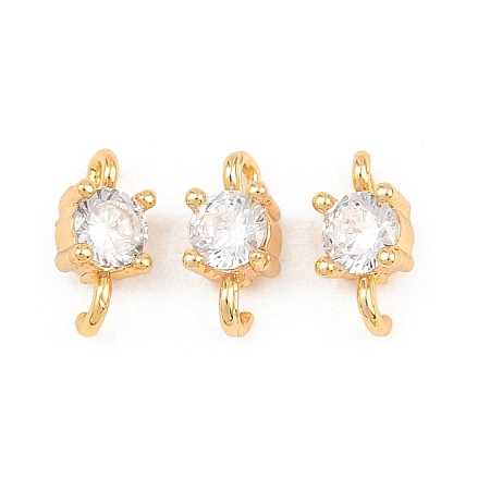 Brass Pave Clear Cubic Zirconia Flat Round Connector Charms KK-H538-21B-G-1