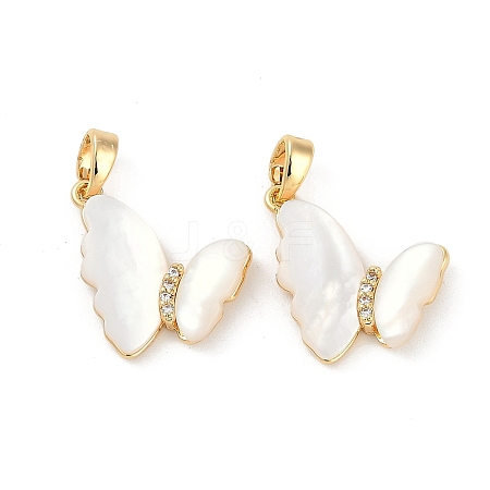 Natural White Shell Butterfly Pendants KK-U043-25G-1