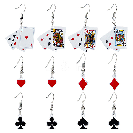 FIBLOOM 3 Set 3 Styles Playing Card Theme Resin Dangle Earrings with Alloy Pins EJEW-FI0003-01-1