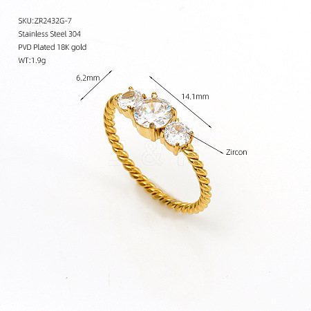 304 Stainless Steel & Clear Cubic Zirconia Finger Rings WG48BB7-01-1