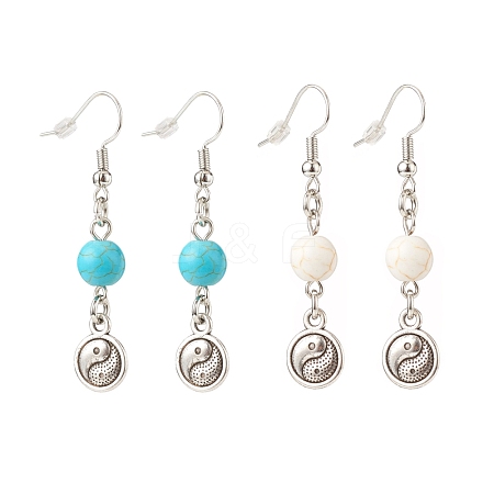 2Pair 2 Style Synthetic Turquoise & Howlite with Yin Yang Long Dangle Earrings EJEW-JE04962-03-1