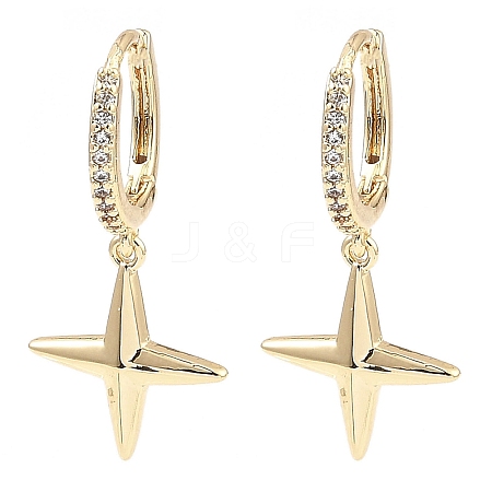 Brass with Cubic Zirconia Dangle Hoop Earrings EJEW-G362-07KCG-1