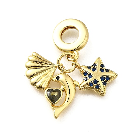 Brass Pave Blue Cubic Zirconia European Dangle Charms KK-Q066-06G-1