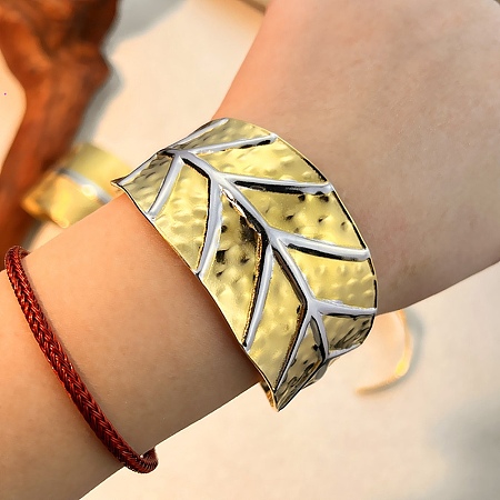 304 Stainless Steel Cuff Bangles for Women BJEW-D363-01B-PG-1