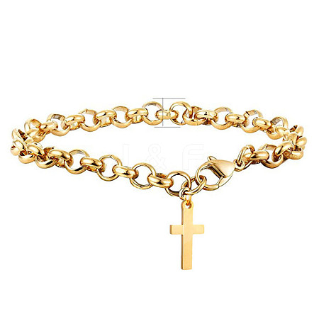 Stainless Steel Cross Charm Bracelet with Rolo Chains for Easter EAER-PW0001-190A-1