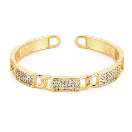 Cubic Zirconia Rectangle Open Cuff Bangle BJEW-S141-024-1