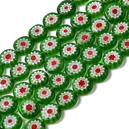 Handmade Millefiori Glass Flat Round Bead Strands LK-P011-24-1