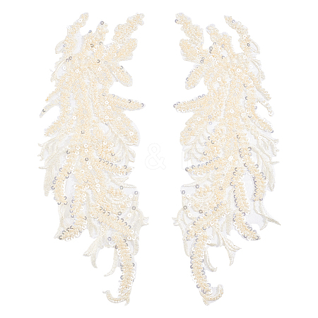 Leaf Polyester Embroidery Lace Appliques DIY-FG0003-90B-1