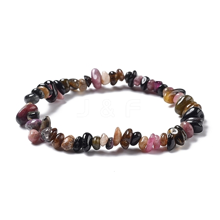 Chips Natural Tourmaline Beaded Stretch Bracelets X-BJEW-JB05333-1