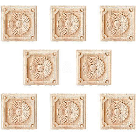 Square Wood Carved Floral Decorative Blocks WOOD-WH0124-160B-1